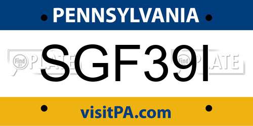 SGF39I Pennsylvania License Plate