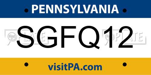 SGFQ12 Pennsylvania License Plate