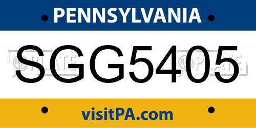 SGG5405 Pennsylvania License Plate