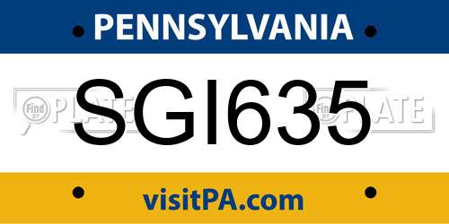 SGI635 Pennsylvania License Plate