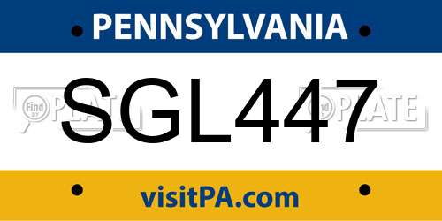 SGL447 Pennsylvania License Plate