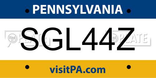 SGL44Z Pennsylvania License Plate