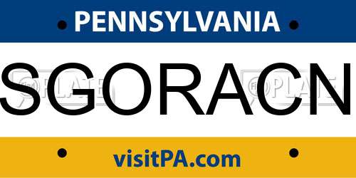 SGORACN Pennsylvania License Plate
