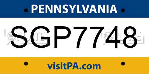 SGP7748 Pennsylvania License Plate