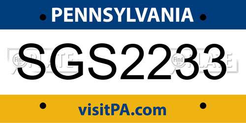 SGS2233 Pennsylvania License Plate