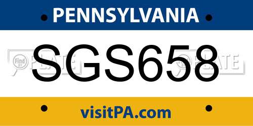 SGS658 Pennsylvania License Plate
