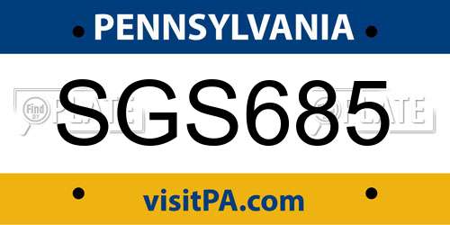 SGS685 Pennsylvania License Plate