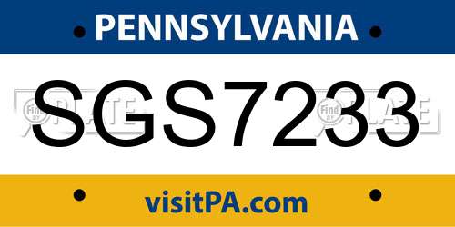 SGS7233 Pennsylvania License Plate