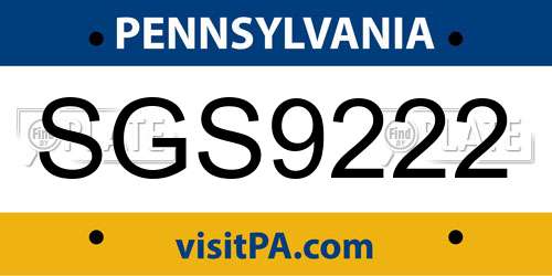 SGS9222 Pennsylvania License Plate