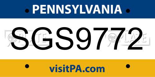 SGS9772 Pennsylvania License Plate
