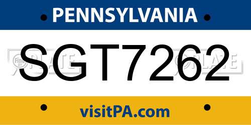 SGT7262 Pennsylvania License Plate