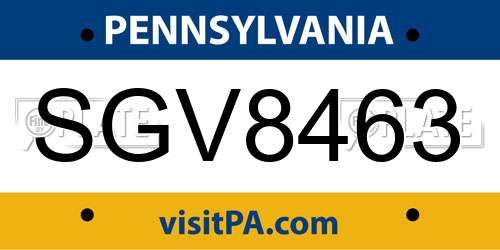 SGV8463 Pennsylvania License Plate