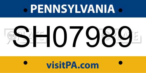 SH07989 Pennsylvania License Plate