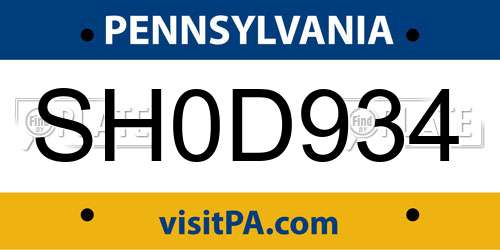 SH0D934 Pennsylvania License Plate