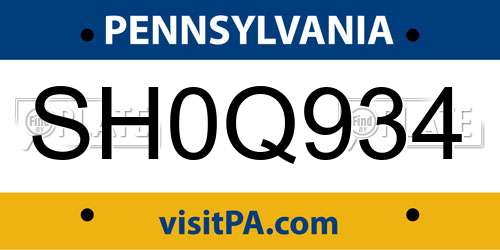 SH0Q934 Pennsylvania License Plate