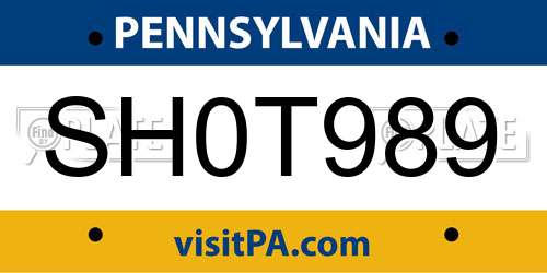 SH0T989 Pennsylvania License Plate