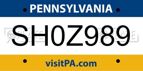 SH0Z989 Pennsylvania License Plate