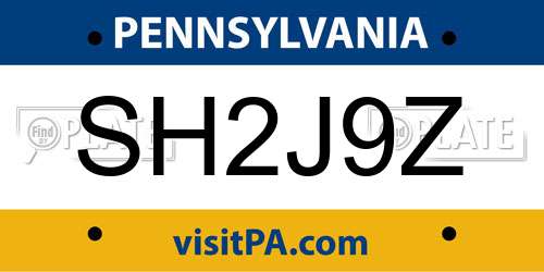 SH2J9Z Pennsylvania License Plate