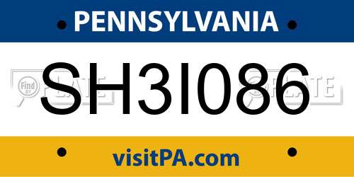 SH3I086 Pennsylvania License Plate