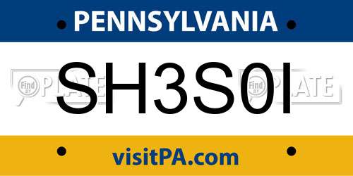 SH3S0I Pennsylvania License Plate