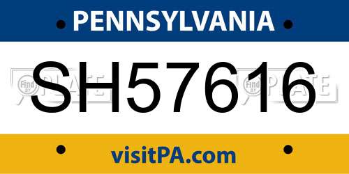 SH57616 Pennsylvania License Plate