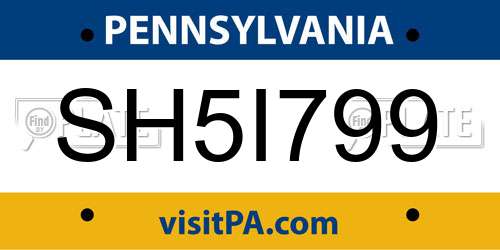 SH5I799 Pennsylvania License Plate