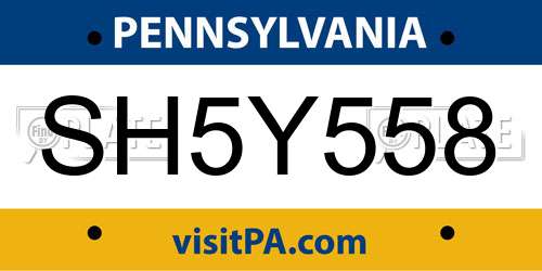 SH5Y558 Pennsylvania License Plate