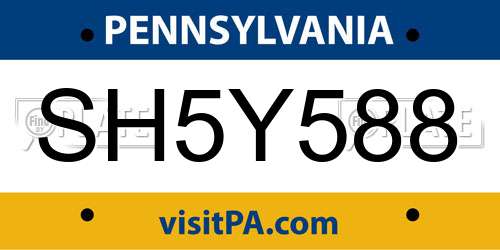 SH5Y588 Pennsylvania License Plate