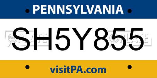 SH5Y855 Pennsylvania License Plate