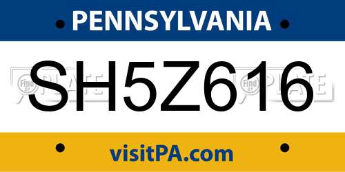 SH5Z616 Pennsylvania License Plate