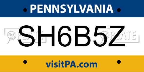 SH6B5Z Pennsylvania License Plate