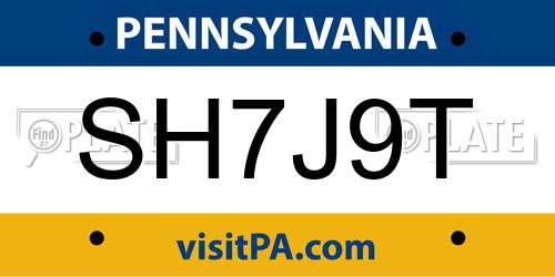 SH7J9T Pennsylvania License Plate