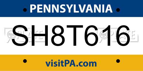 SH8T616 Pennsylvania License Plate