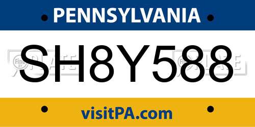 SH8Y588 Pennsylvania License Plate