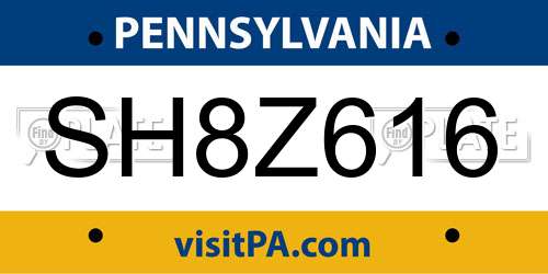 SH8Z616 Pennsylvania License Plate