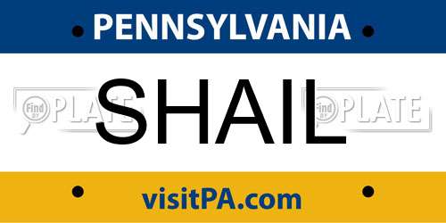 SHAIL Pennsylvania License Plate