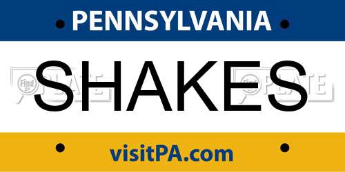 SHAKES Pennsylvania License Plate