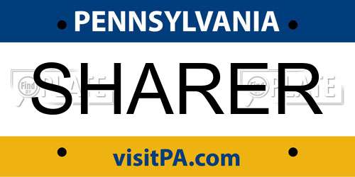SHARER Pennsylvania License Plate