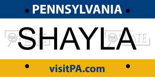 SHAYLA Pennsylvania License Plate