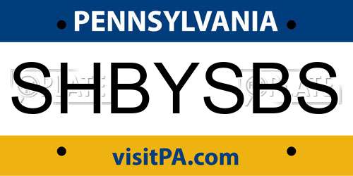 SHBYSBS Pennsylvania License Plate