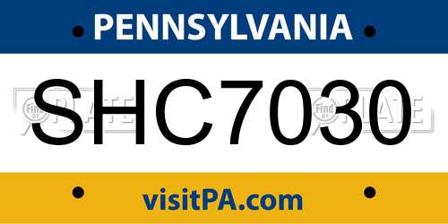 SHC7030 Pennsylvania License Plate