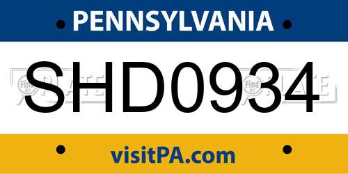 SHD0934 Pennsylvania License Plate