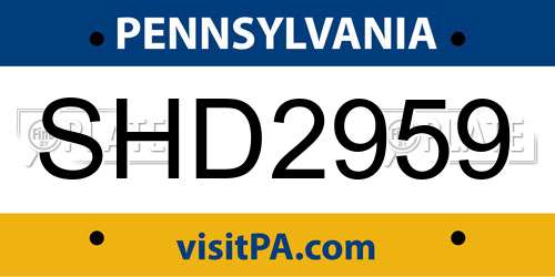 SHD2959 Pennsylvania License Plate