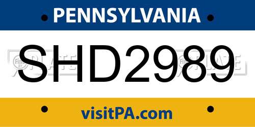 SHD2989 Pennsylvania License Plate