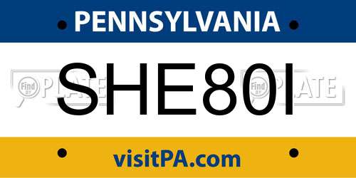 SHE80I Pennsylvania License Plate