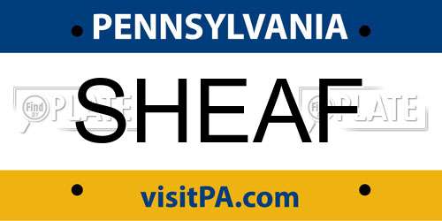 SHEAF Pennsylvania License Plate