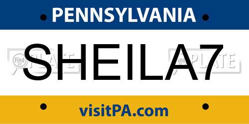 SHEILA7 Pennsylvania License Plate