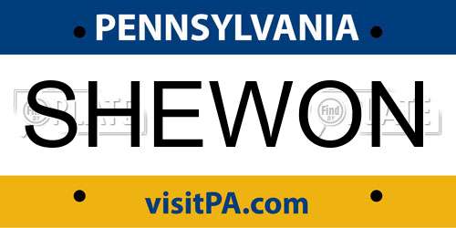 SHEWON Pennsylvania License Plate