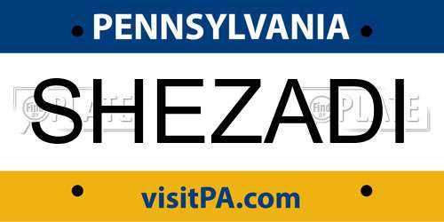 SHEZADI Pennsylvania License Plate