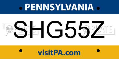 SHG55Z Pennsylvania License Plate